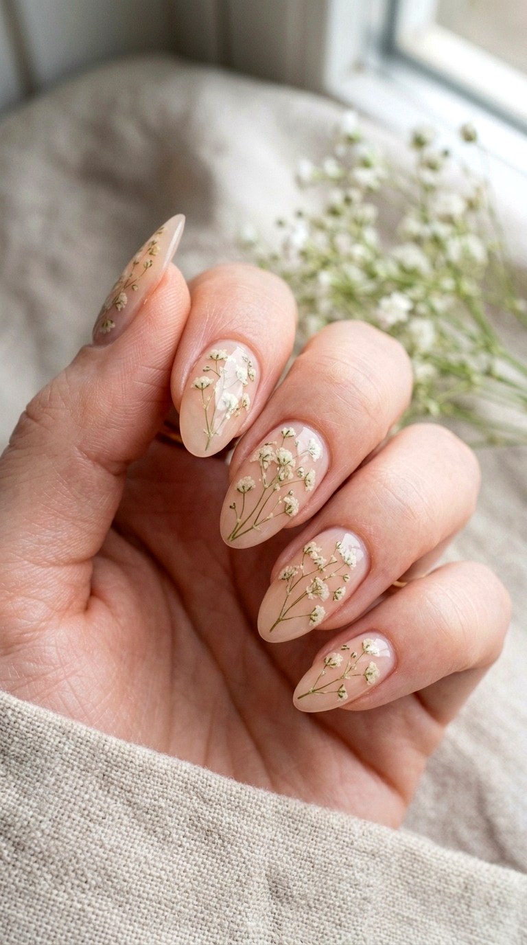 Encapsulated Dried Flower Nail Art - 24 Wedding Nail Art Ideas