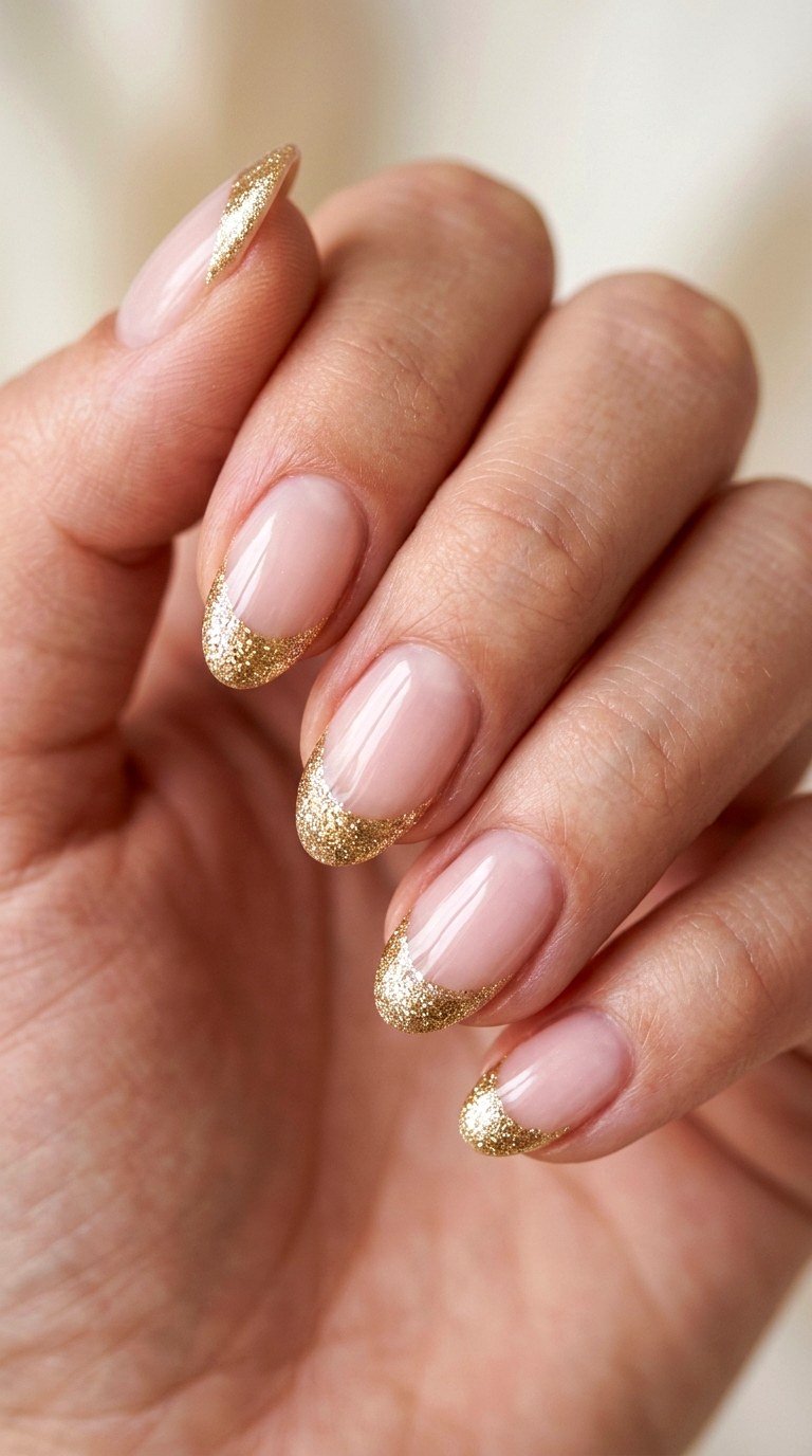 Gold Glitter French Tip Style - 25 simple french tip nail art designs