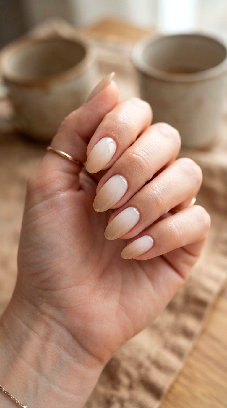 Gradient Sand White French Nails - 24 white French nails idea