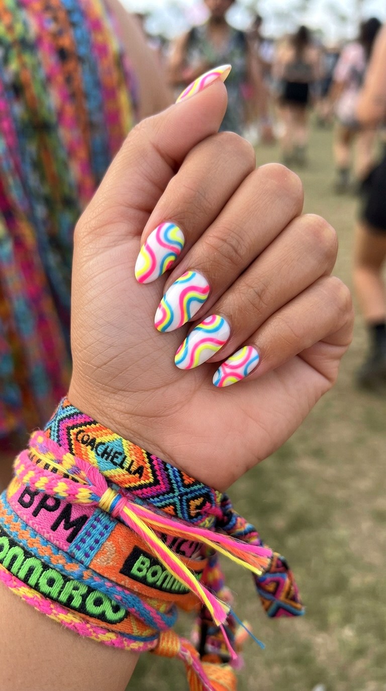 Graphic Neon Swirl Almond Nails - 25 Summer Almond Nail Designs