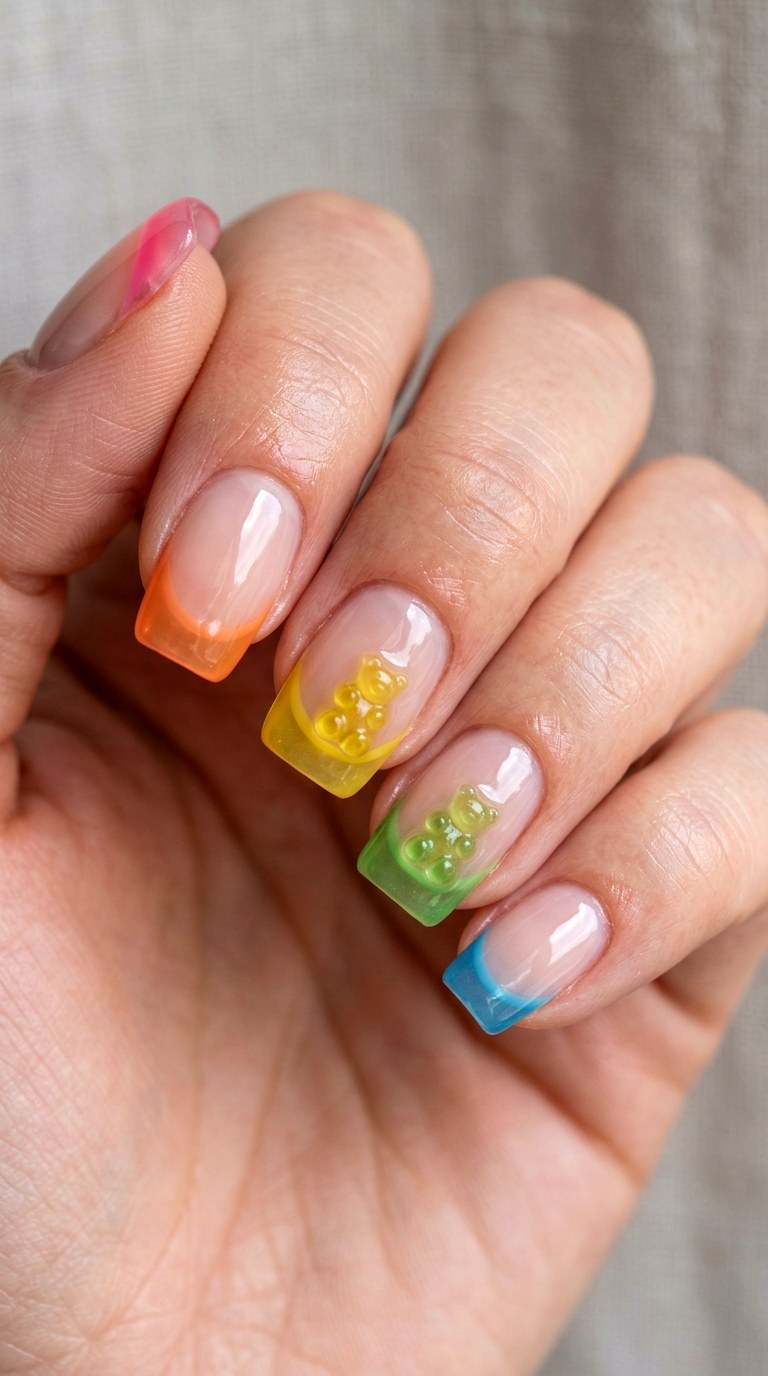 Gummy Bear French Tip Manicure - 25 gummy nail art