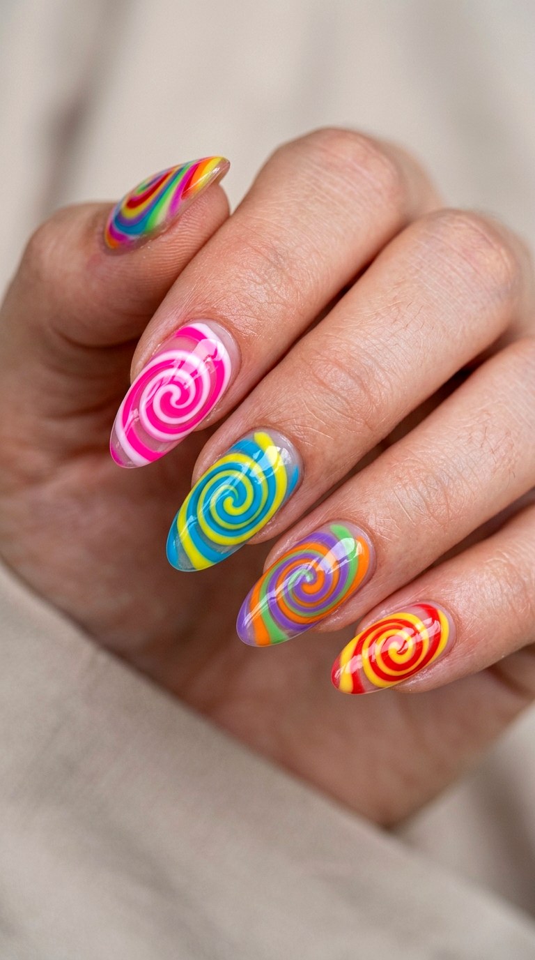 Gummy Nails with Lollipop Swirl Designs - 25 gummy nail art