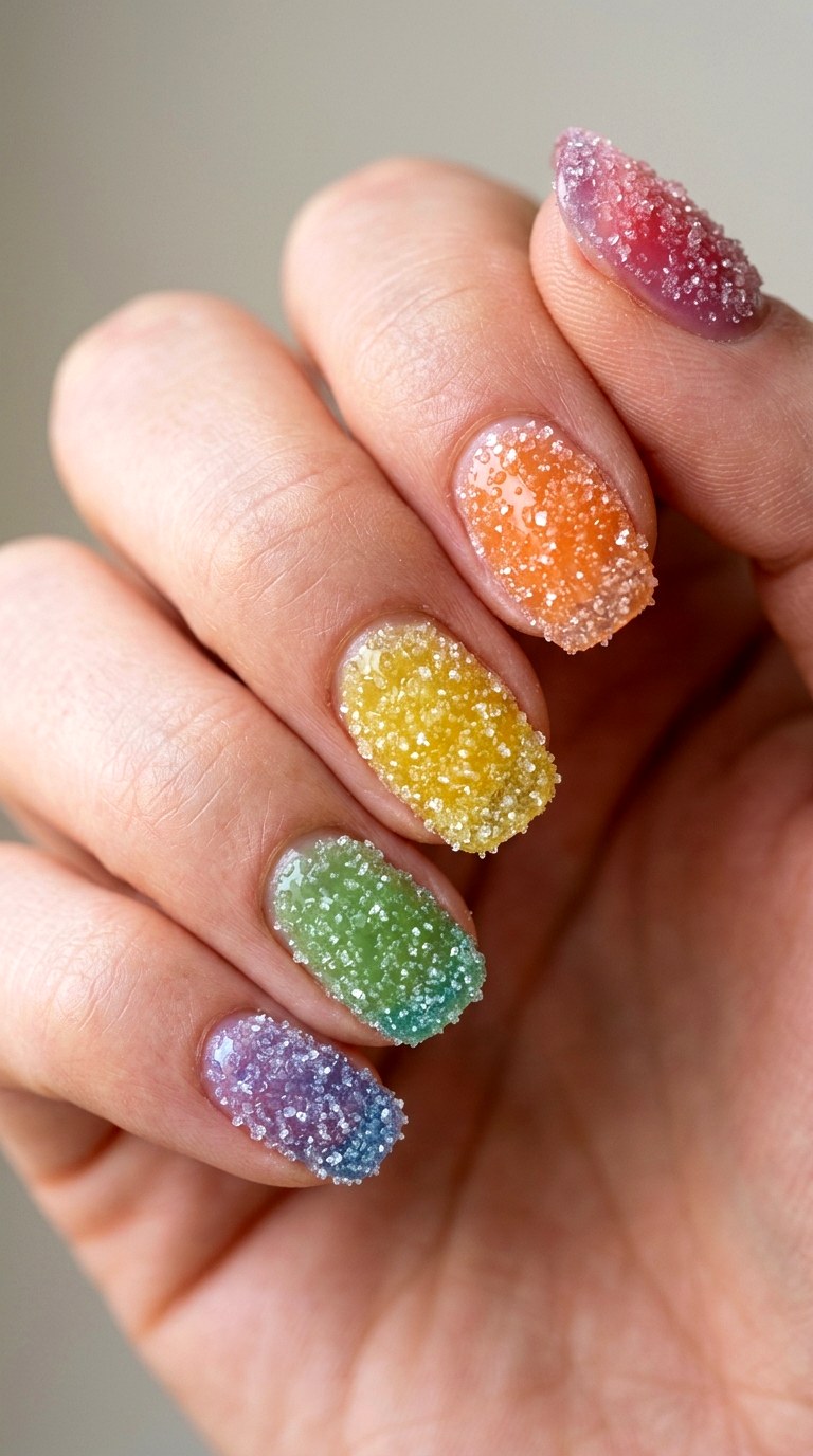 Gummy Nails with Sugar Crystal Textures - 25 gummy nail art