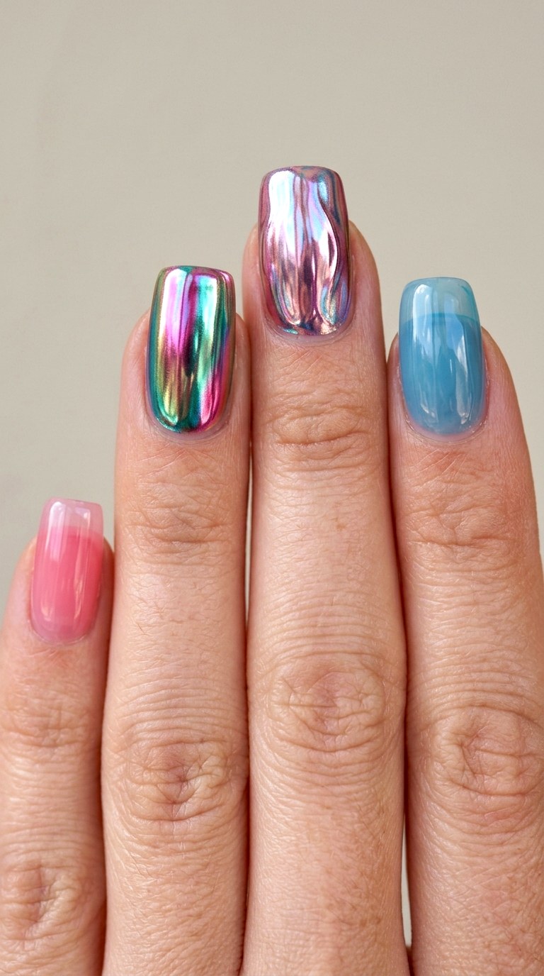 Gummy Nails with a Chrome Accent - 25 gummy nail art