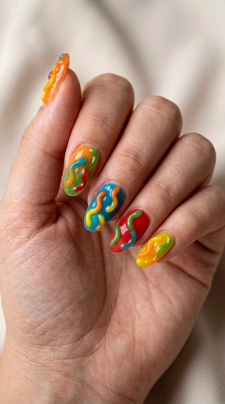 Gummy Worm Nail Art for a Fun Twisted Look - 25 gummy nail art