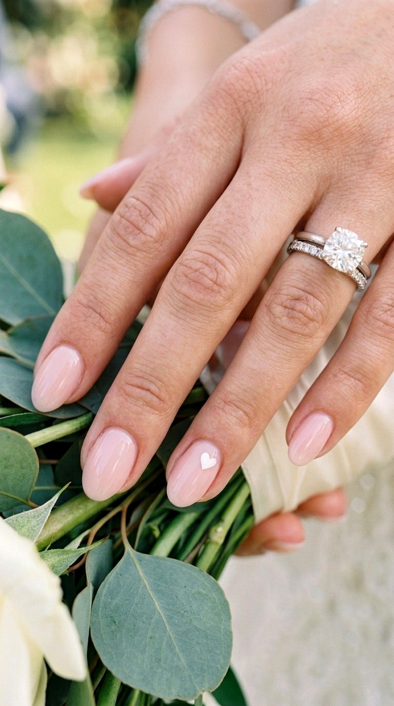 Heart Shaped Accent Bridal Nails - 24 Wedding Nail Art Ideas