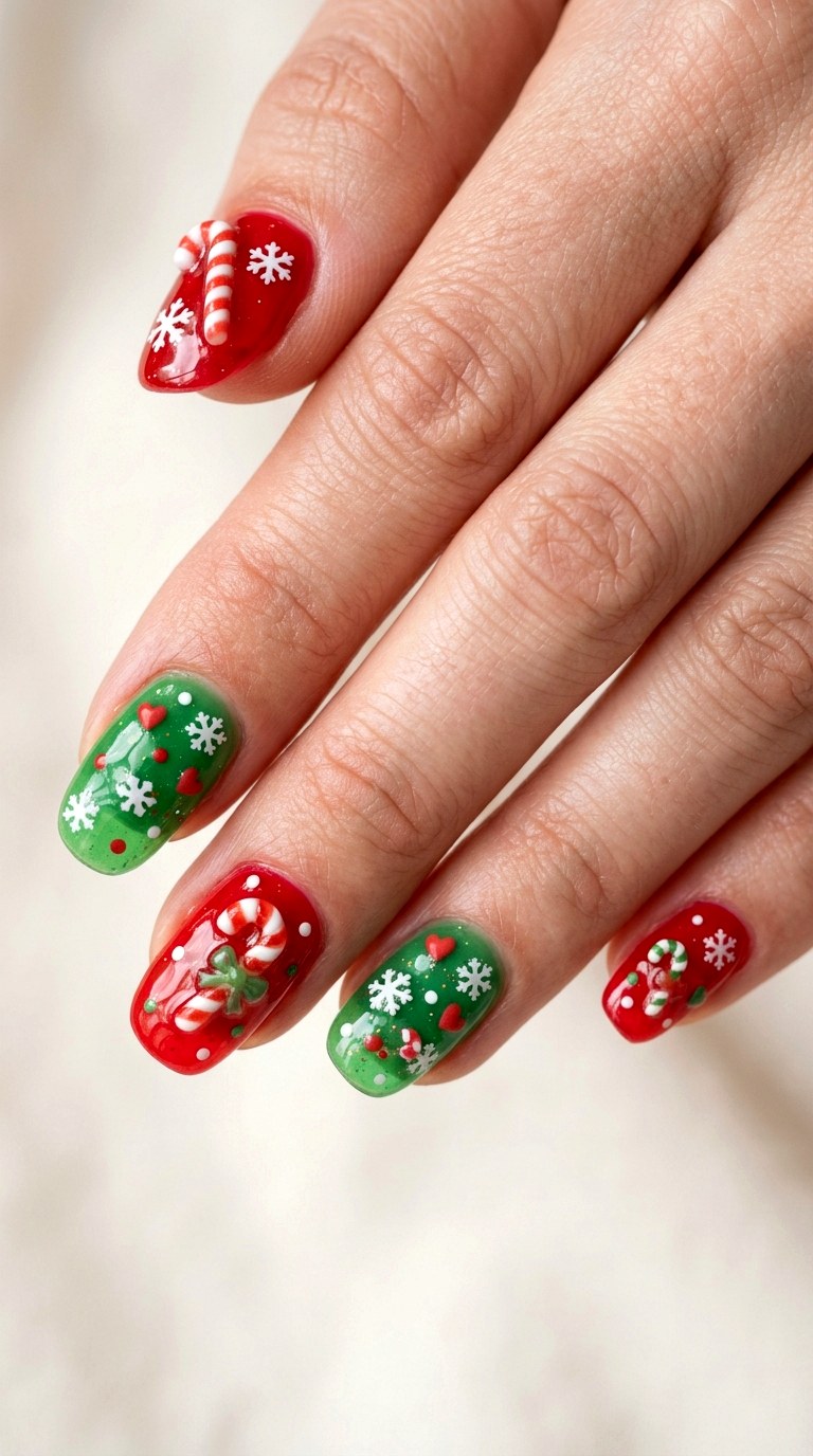 Holiday Themed Gummy Nails - 25 gummy nail art