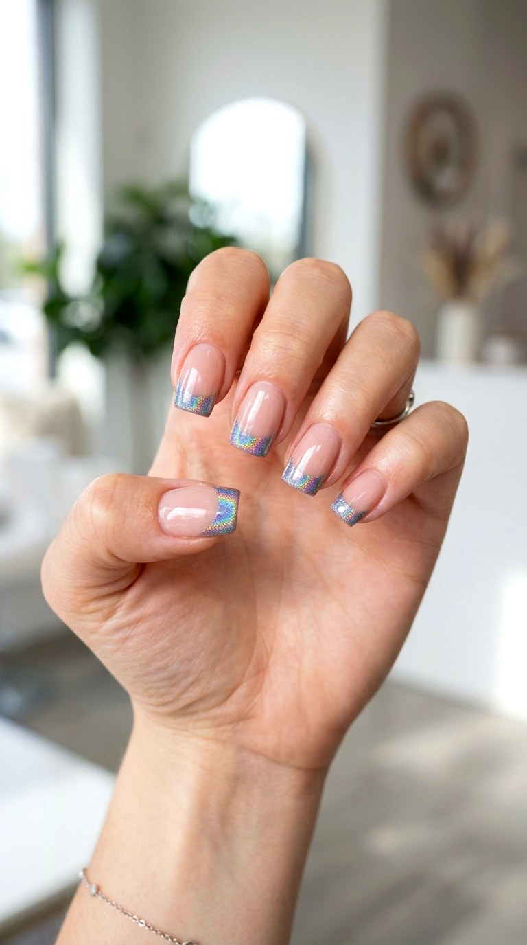 Holographic French Tip Accents - 25 Nail Art Design Ideas