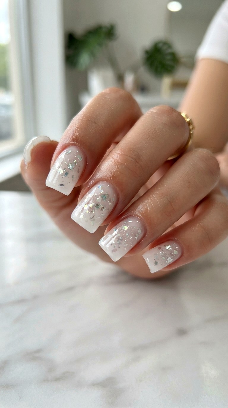 Ice Cube Trapped Glitter Milky White Nails - 29 milky white nails with design