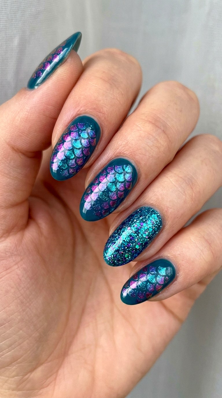 Iridescent Mermaid Scales - 25 back day of school nail art ideas
