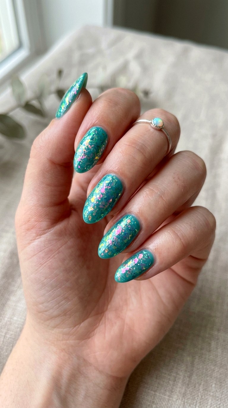 Iridescent Teal Flakie Nails - 25 Teal Nail Color Ideas