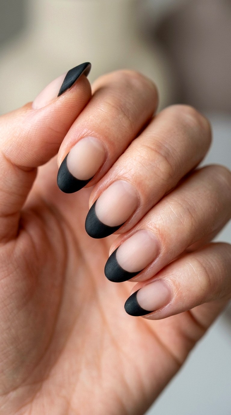 Matte Black French Tip Art - 25 simple french tip nail art designs