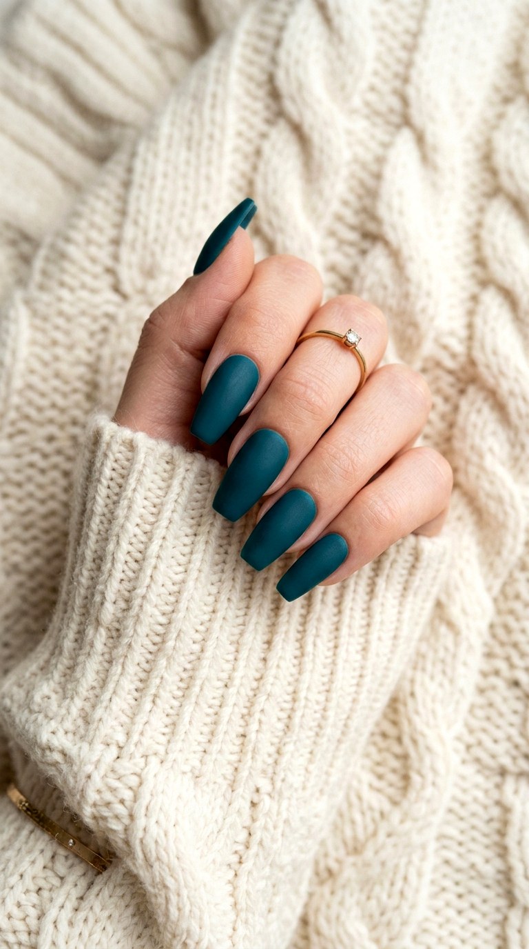 Matte Teal Coffin Nails - 25 Teal Nail Color Ideas