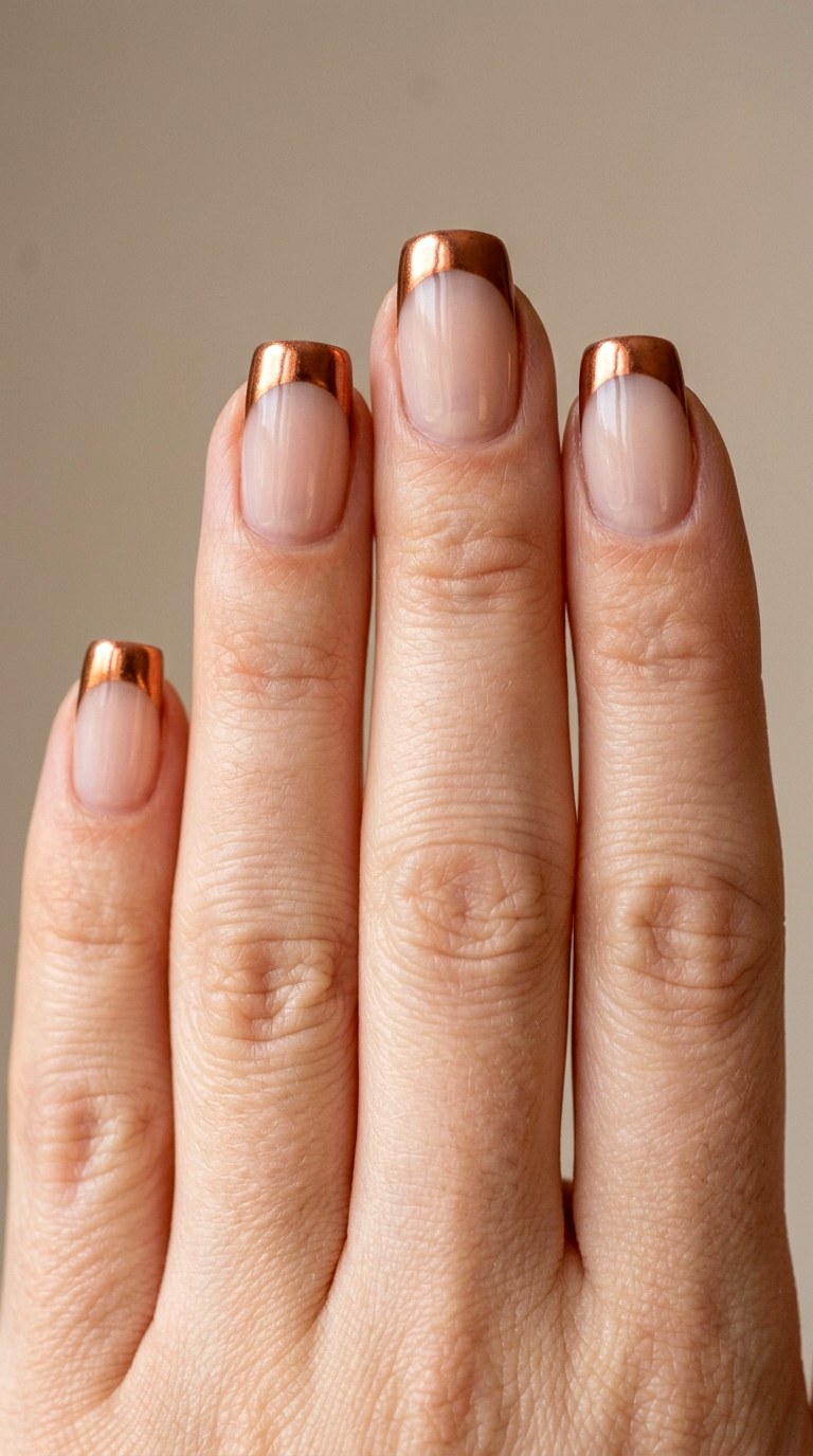 Metallic Copper French Tip Art - 25 simple french tip nail art designs