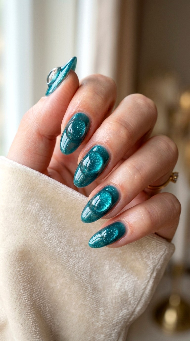 Metallic Teal Lip Gloss Nails - 25 Teal Nail Color Ideas