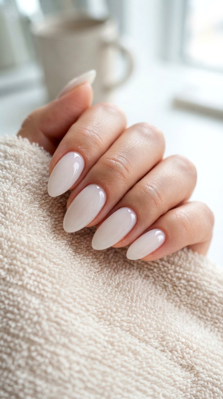 Milky Glassy Almond Nail Aesthetics - 25 Summer Almond Nail Designs