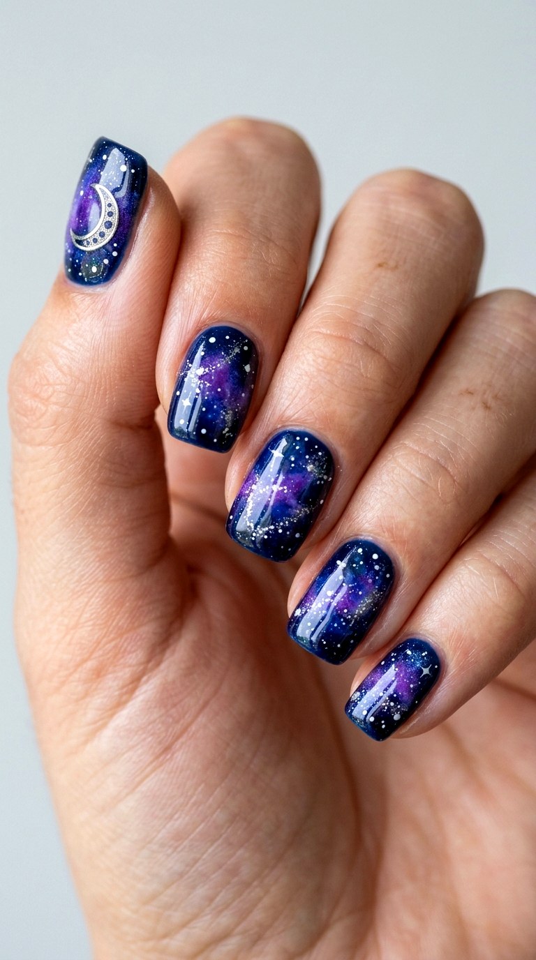 Milky Way Starry Night - 25 back day of school nail art ideas