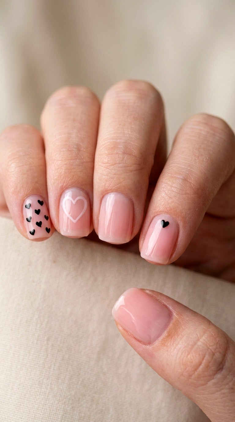 Minimalist Heart Cutouts - 25 back day of school nail art ideas