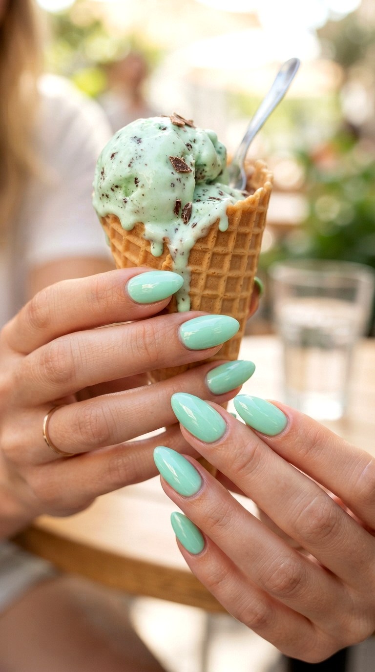Mint Sorbet Glossy Almond Nails - 25 Summer Almond Nail Designs