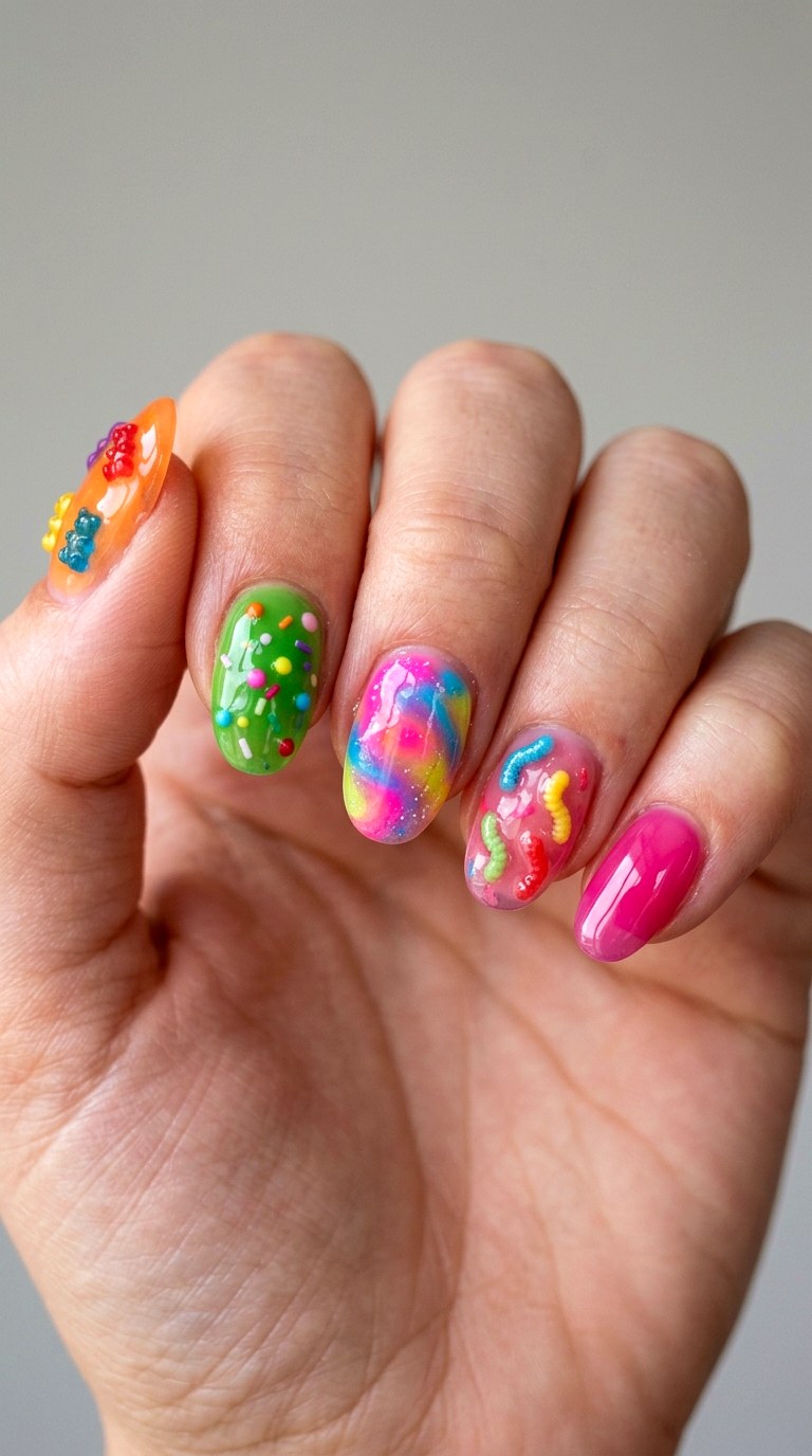 Mismatched Gummy Nails for an Eclectic Style - 25 gummy nail art