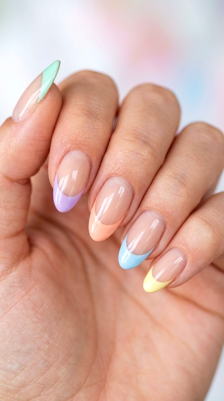 Mismatched Pastel French Tip Design - 25 simple french tip nail art designs