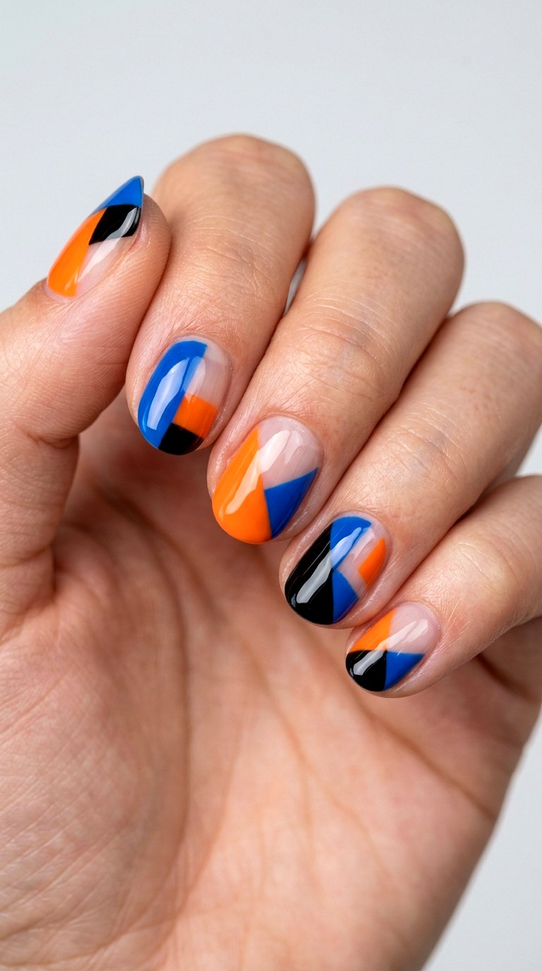 Negative Space Color Blocks - 25 back day of school nail art ideas