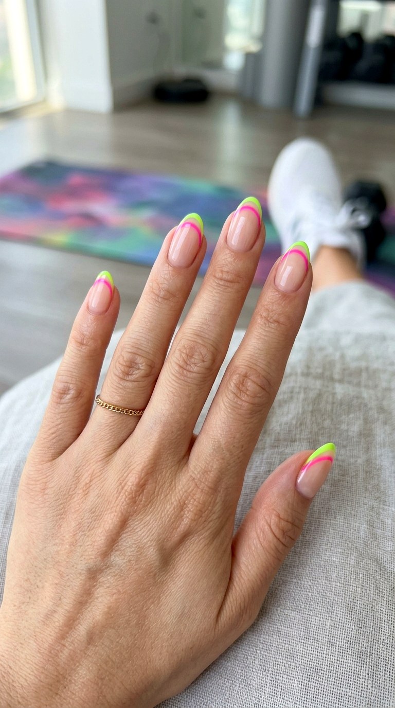 Neon Double French Lines - 25 Nail Art Design Ideas