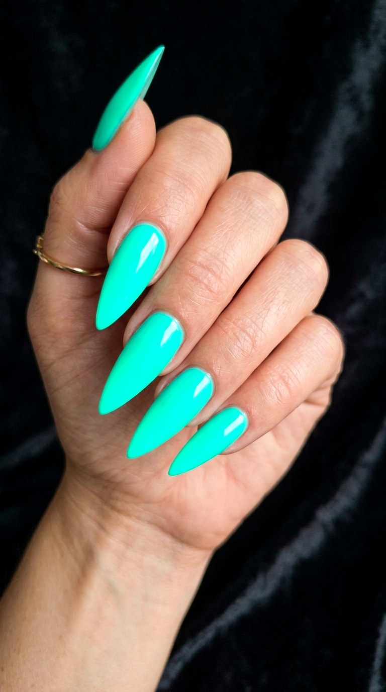 Neon Teal Stiletto Nails - 25 Teal Nail Color Ideas