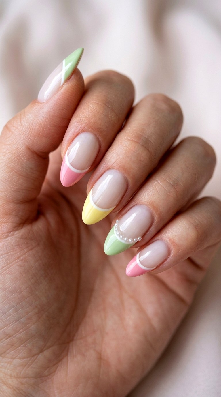 Pastel Macaron French Tips - 25 back day of school nail art ideas