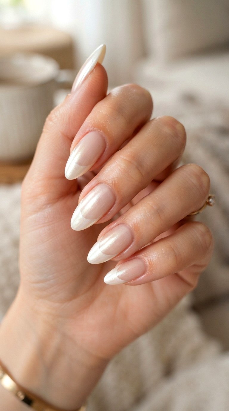 Pearlescent White French Nails - 24 white French nails idea