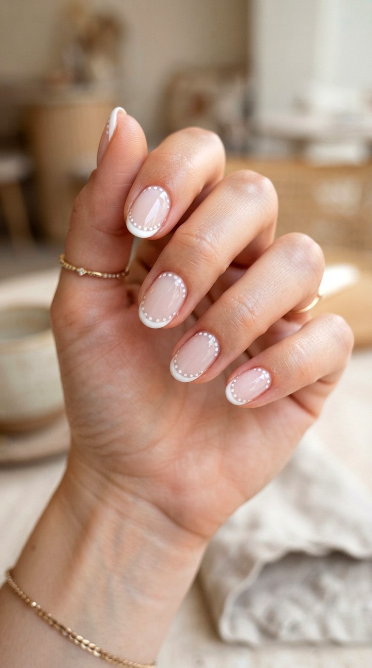 Polka Dot White French Nails - 24 white French nails idea