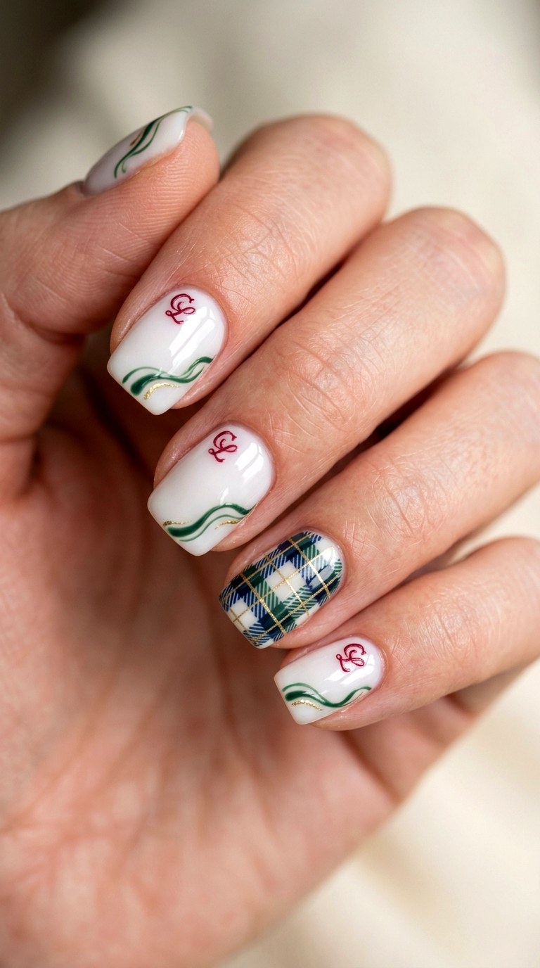 Preppy Plaid Accent Nails - 25 back day of school nail art ideas