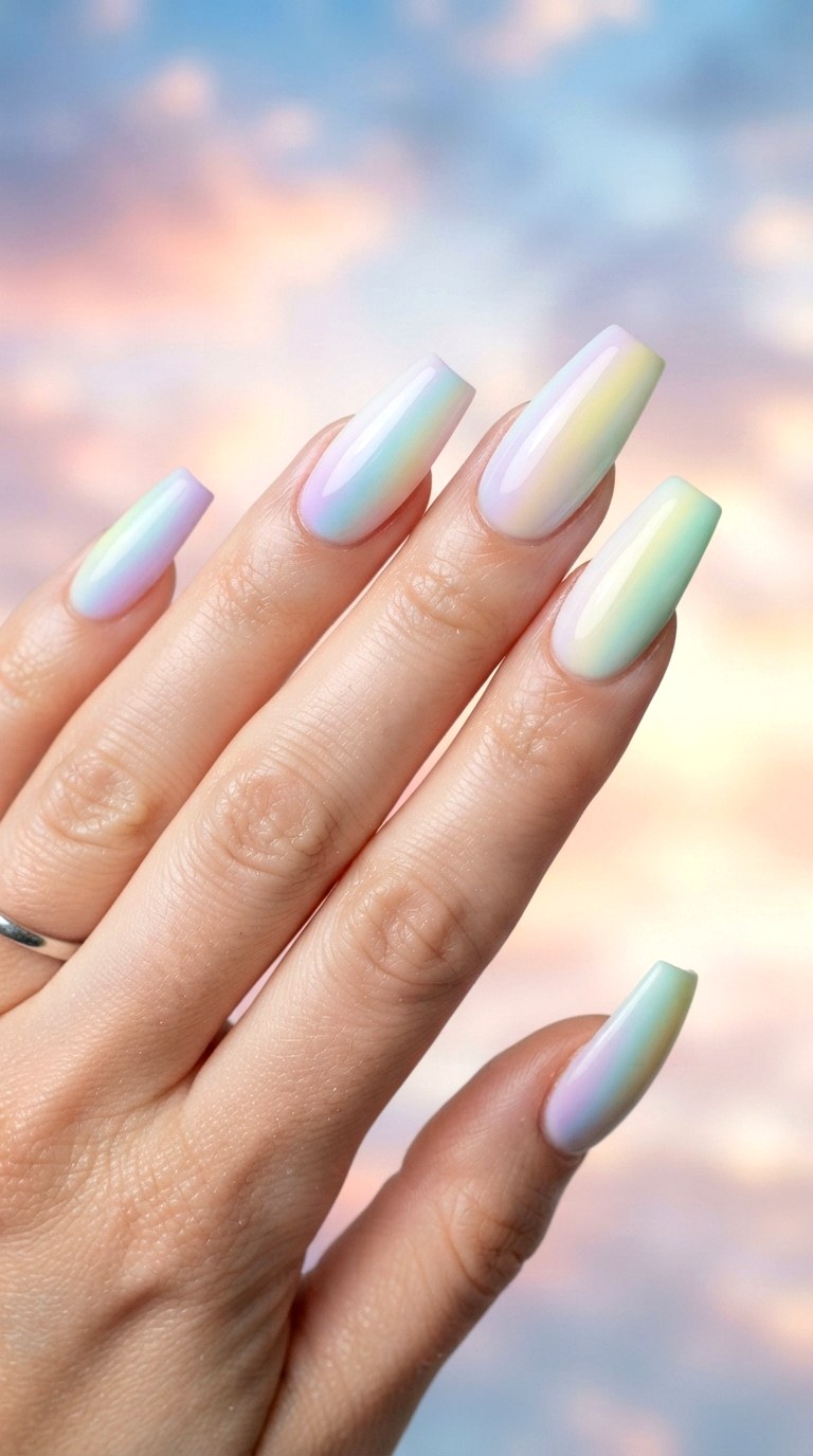 Rainbow Sheer Ombre Milky White Nails - 29 milky white nails with design
