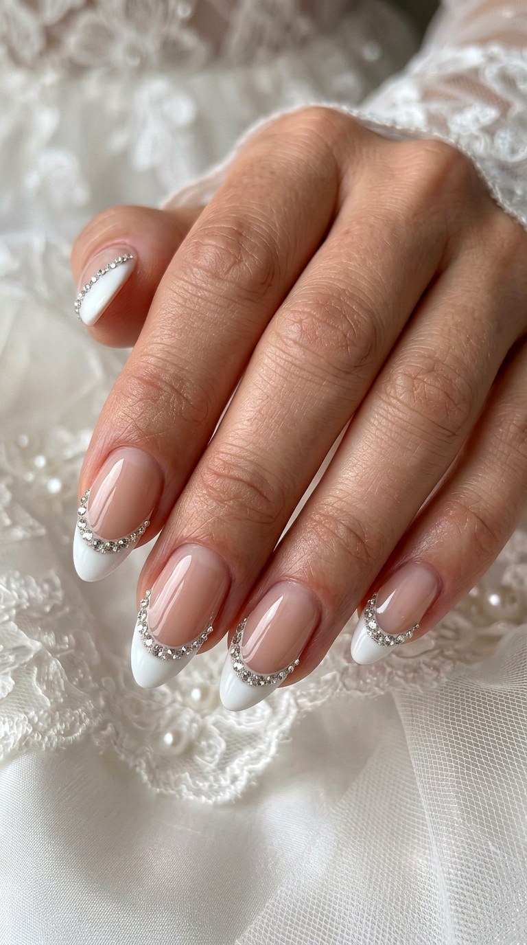 Rhinestone French Tip Style - 25 simple french tip nail art designs