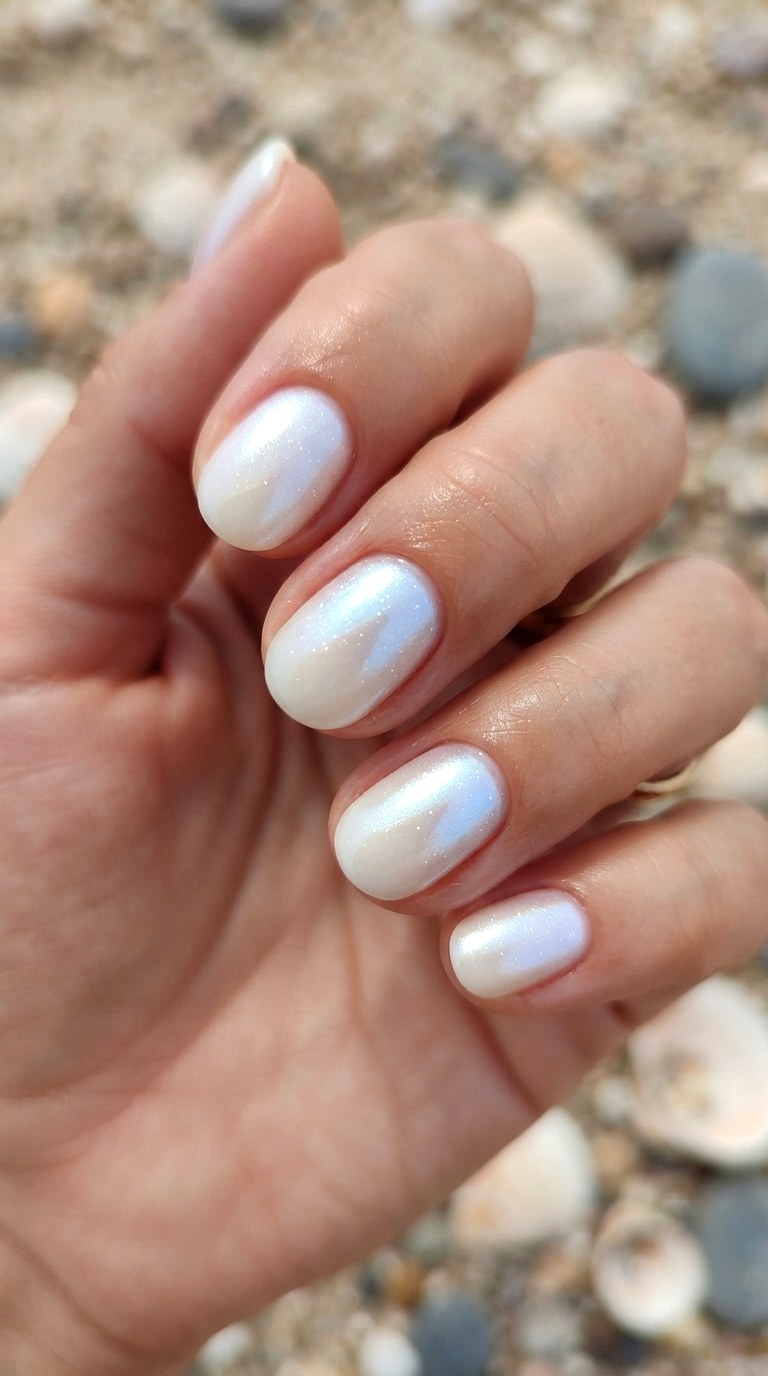Shimmering Mermaid Veil Milky White Nailsi - 29 milky white nails with design