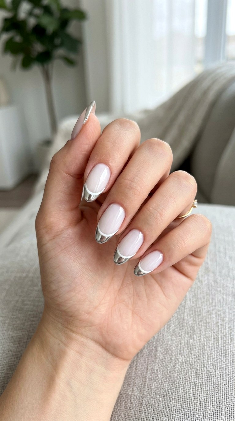 Silver Chrome French Tip Details - 24 Wedding Nail Art Ideas