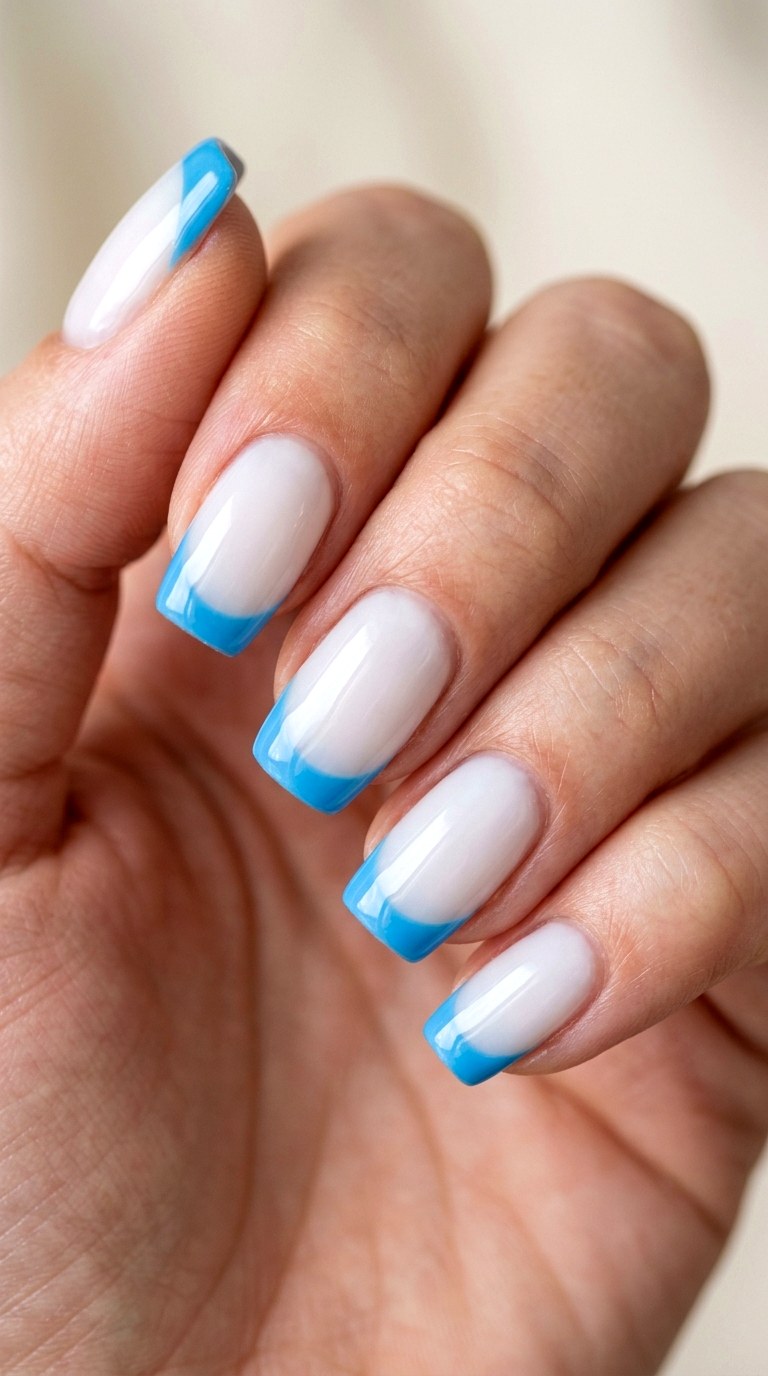 Sky Blue French Tip Art - 25 simple french tip nail art designs
