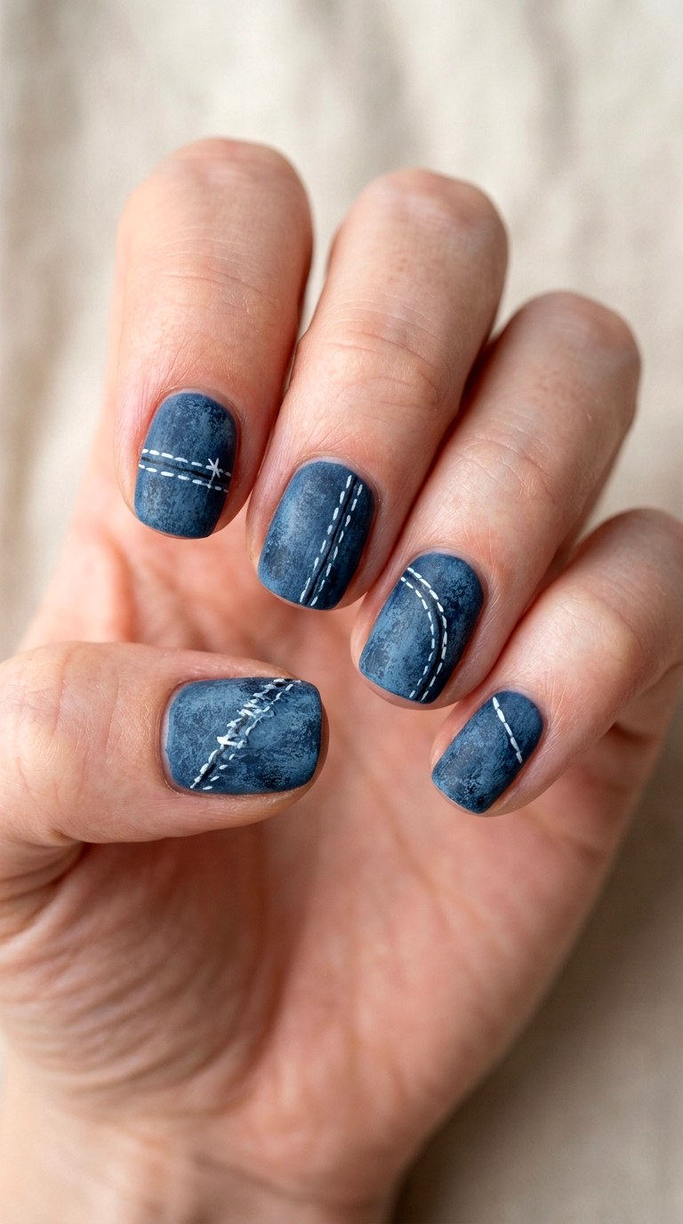 Smudged Denim Blue Texture - 25 back day of school nail art ideas