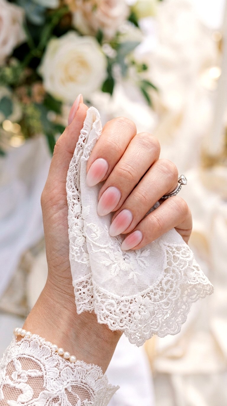 Soft Blush Aura Gradient Nails - 24 Wedding Nail Art Ideas