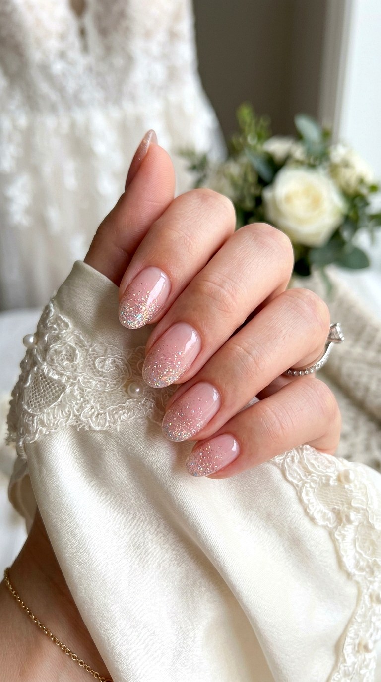 Subtle Glitter Ombre Bridal Manicure - 24 Wedding Nail Art Ideas