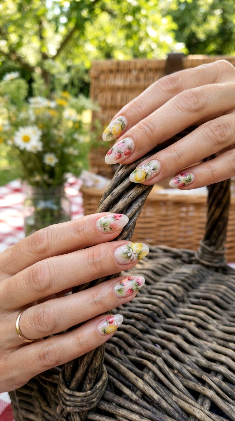 Summer Watercolor Fruit Nails - 25 Summer Almond Nail Designs