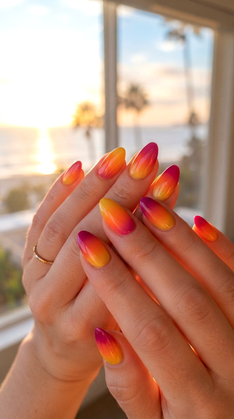 Sunset Ombre Almond Nails - 25 Summer Almond Nail Designs