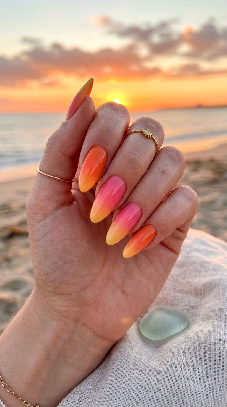 Sunset Ombre Gradient Fade - 25 Nail Art Design Ideas