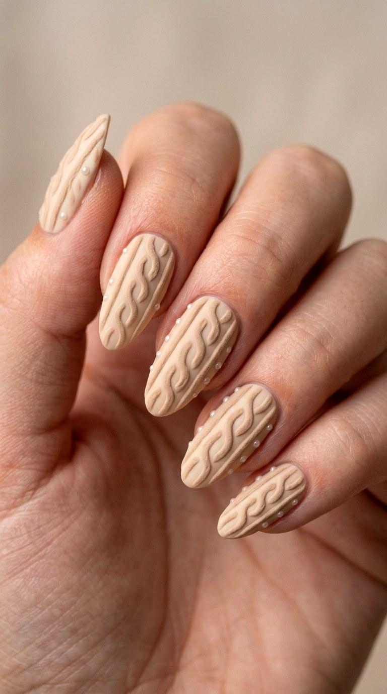 Sweater Knit Cable Texture - 25 back day of school nail art ideas