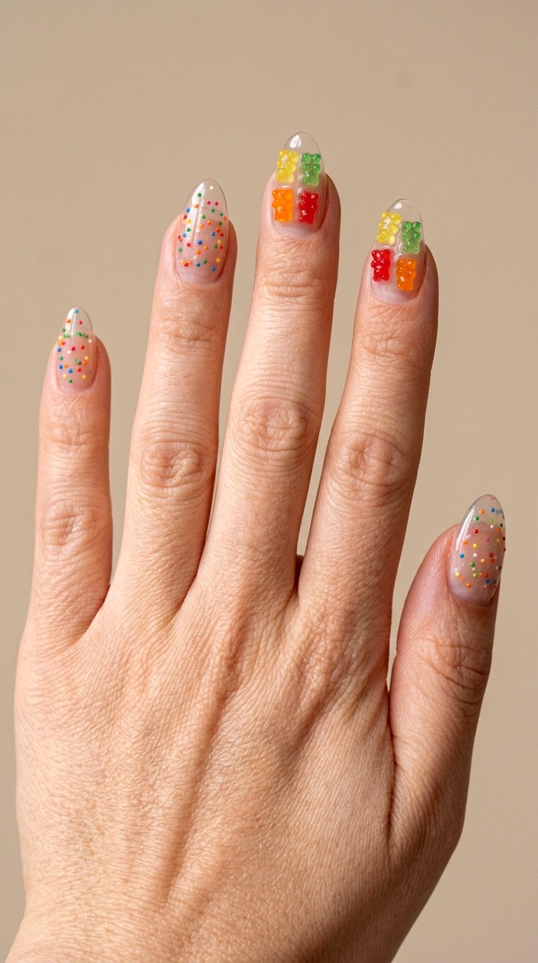 Sweet Gummy Bear Accents - 25 back day of school nail art ideas