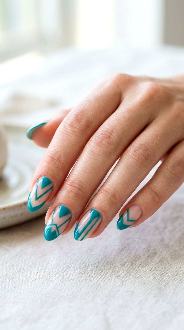 Teal With Negative Space - 25 Teal Nail Color Ideas