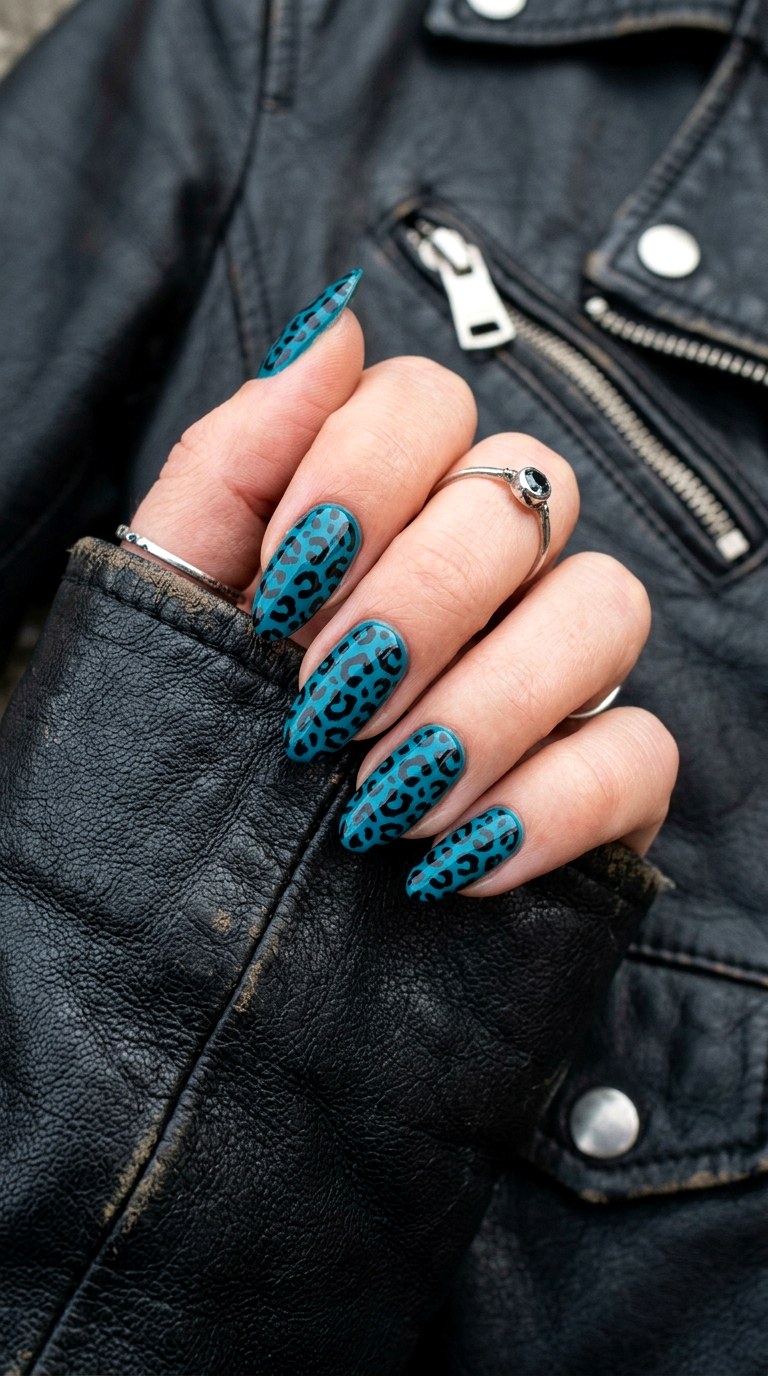 Teal and Black Animal Print - 25 Teal Nail Color Ideas