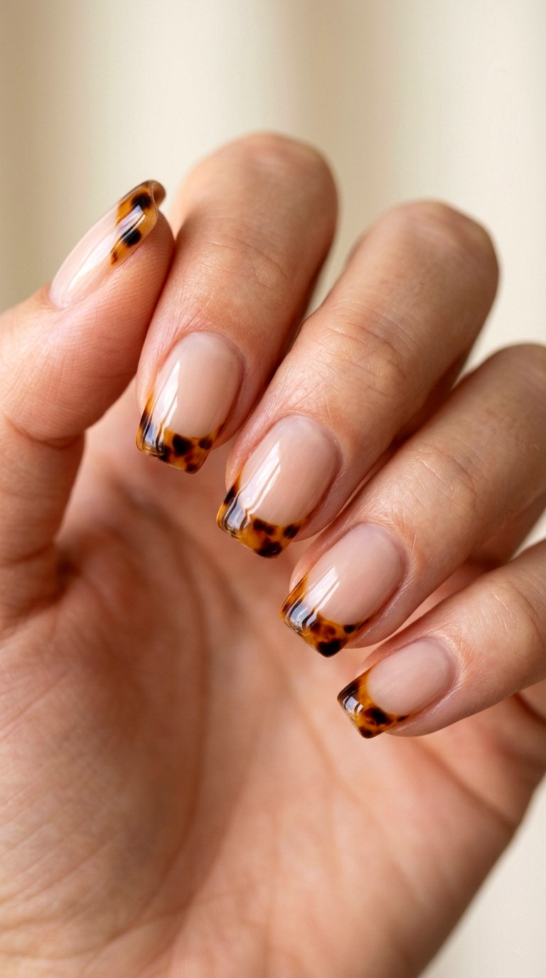 Tortoiseshell French Tip Style - 25 simple french tip nail art designs