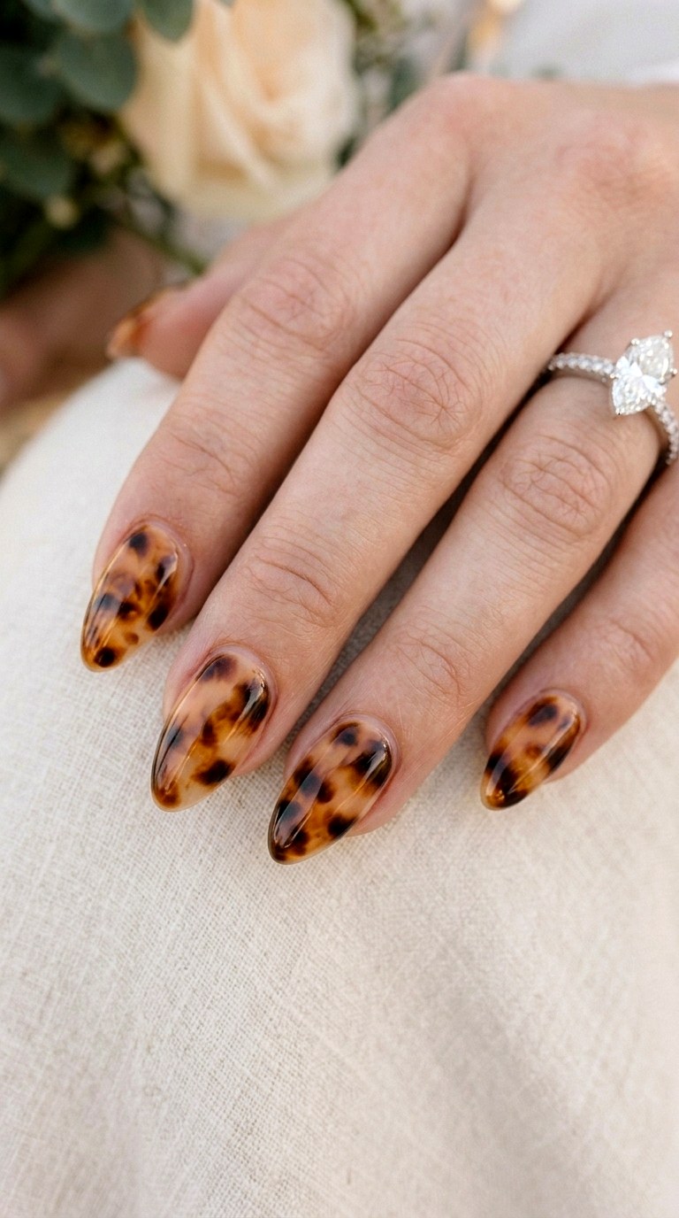 Tortoiseshell Neutral Wedding Nails - 24 Wedding Nail Art Ideas