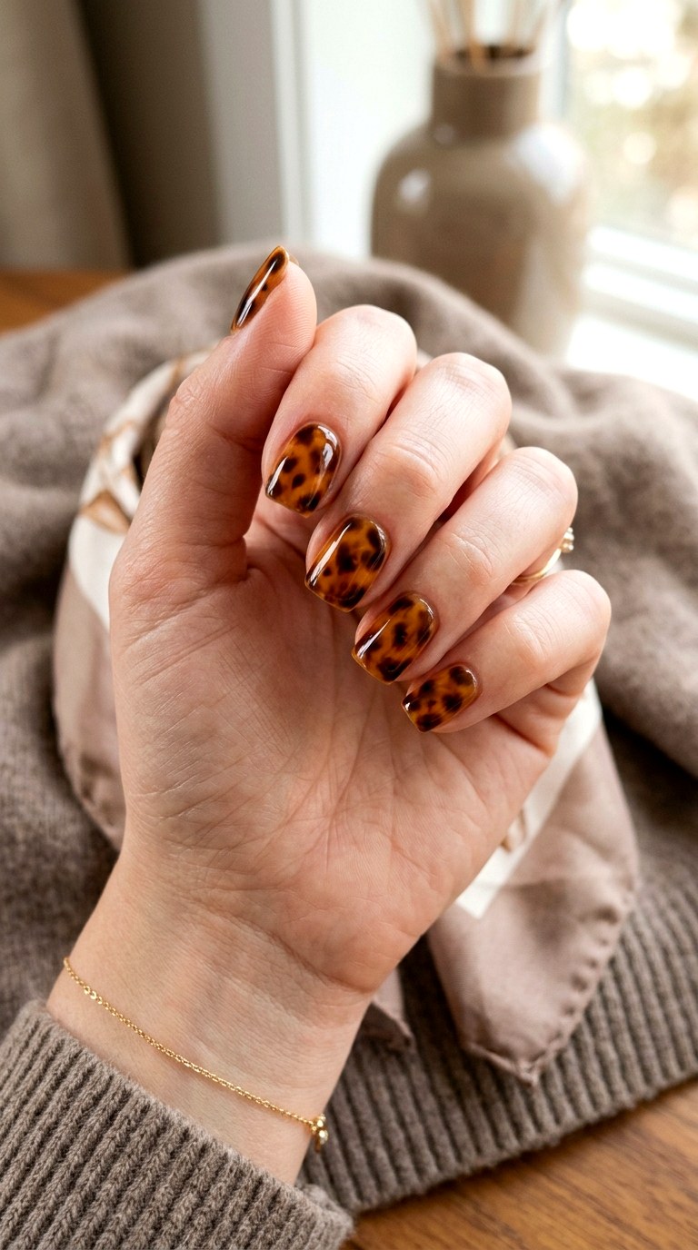 Tortoiseshell Print Sophistication - 25 Nail Art Design Ideas